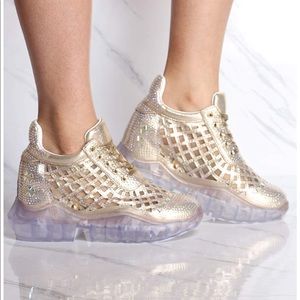 Wild Diva Lounge Lace Up Rhinestone Wedge Sneakers